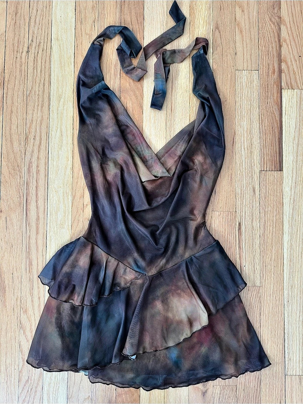 Windsor Sunset Muse Tie-Dye Halter Mini Dress Black & Brown